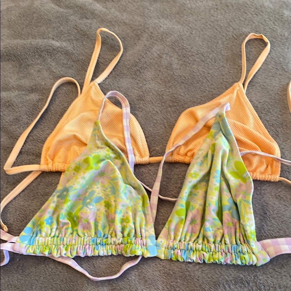 Floral and Solid Triangle Bikini Tops